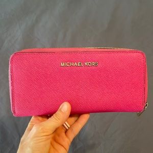 Michael Kors hot pink zip around wallet
